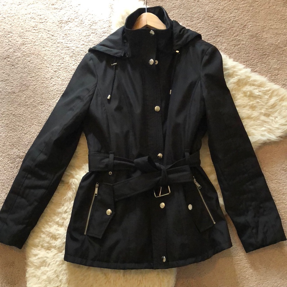 Michael Kora black raincoat NWOT